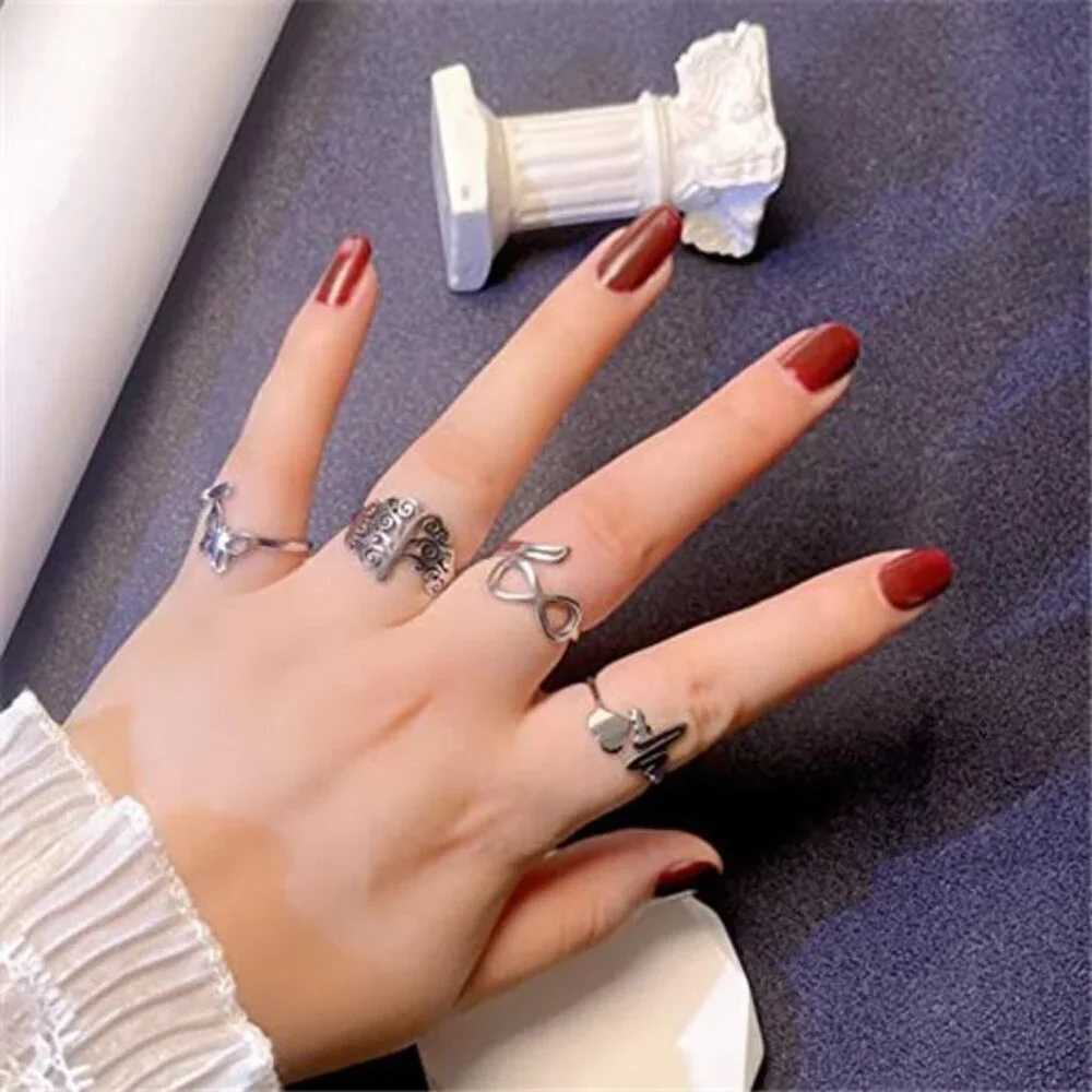 Silver Rings Set 8 Pack Stainless Steel for Women Silver Aesthetic Jewelry